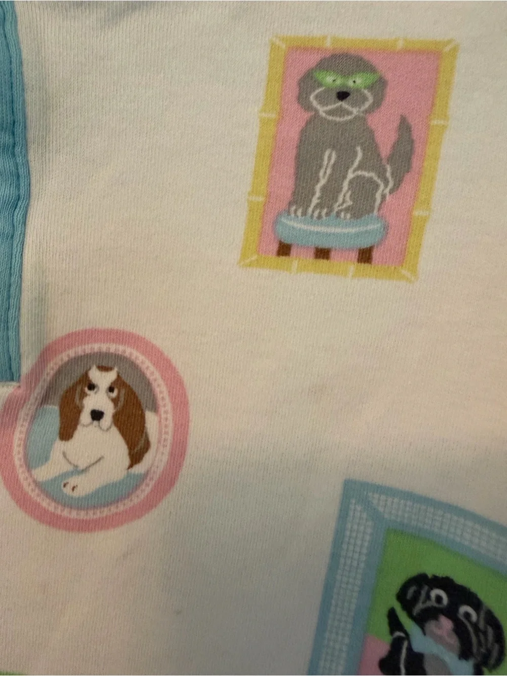 The Beaufort Bonnet Company White Puppy Print Pajama Set with Blue Trim